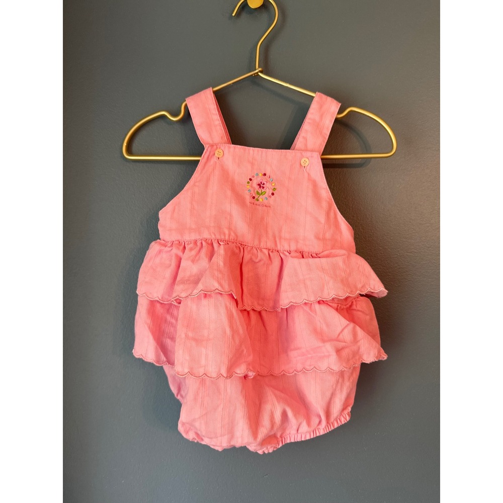 Vintage OshKosh Baby Pink Ruffle Bubble Romper Sunsuit Size 6/9 Months